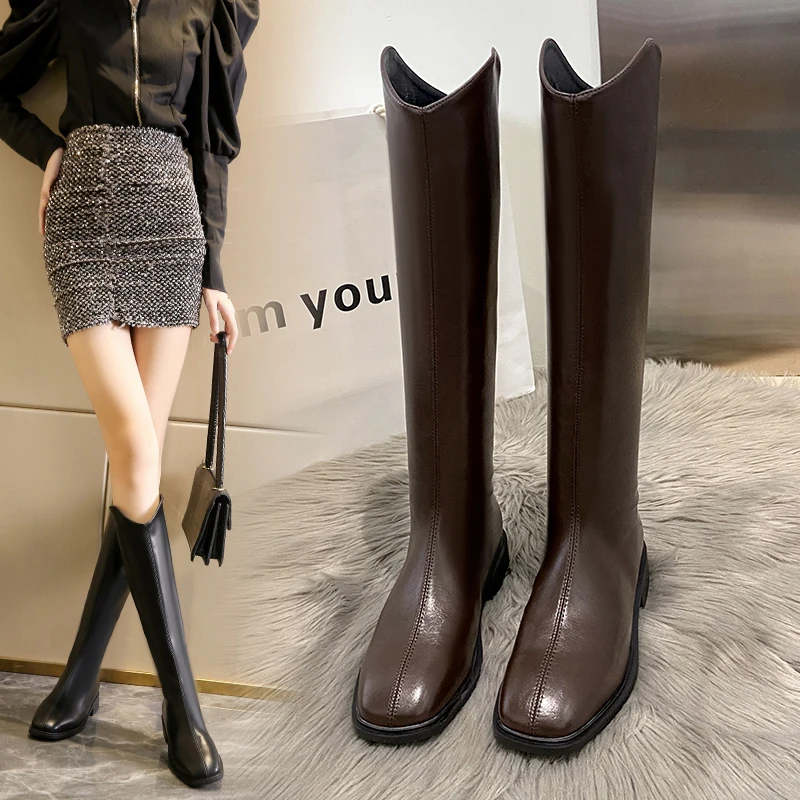 【悠悠私订】 靴子女2024秋冬新款小个子时尚百搭粗跟骑士膝长筒