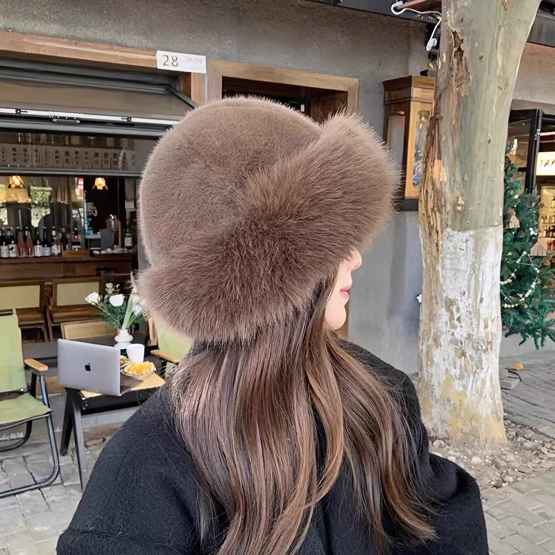 蒙古帽网红百搭女士保暖韩版时尚冬季毛绒帽子短款帽子冬季
