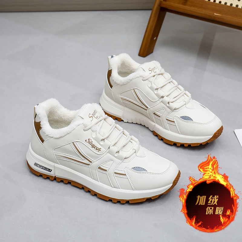 皮面阿甘鞋女冬季防水防滑加绒保暖运动棉鞋软底久站不累脚工作鞋