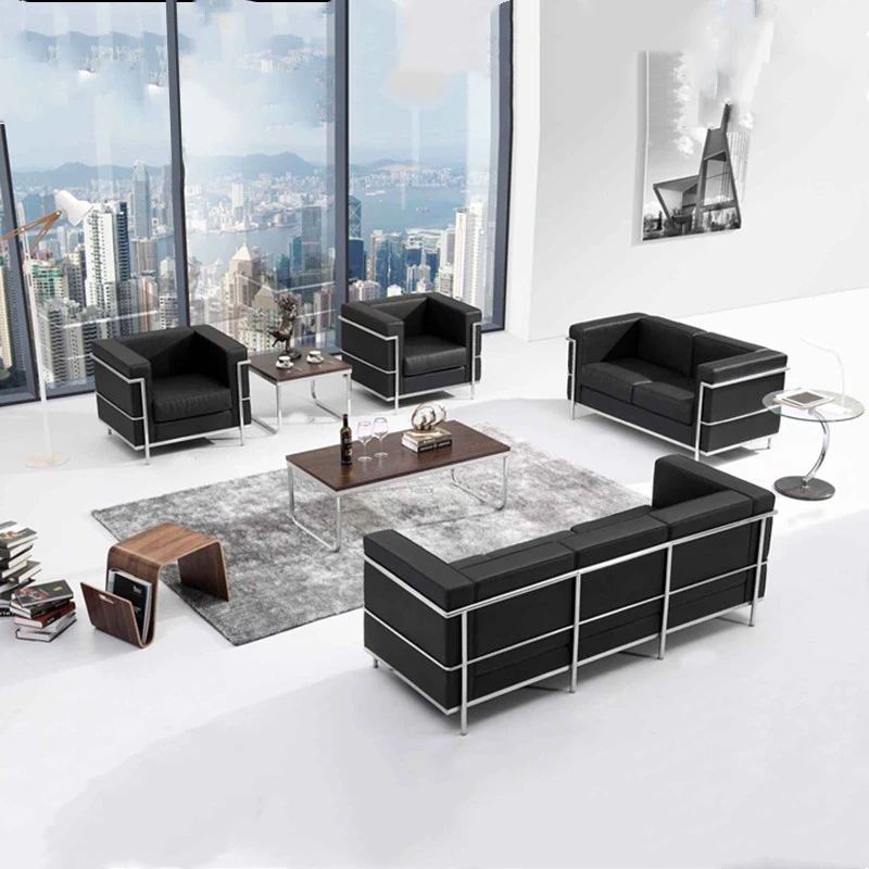 柯布西耶Lc2沙发黑色真皮办公接待简约女服装店休息区三人沙发