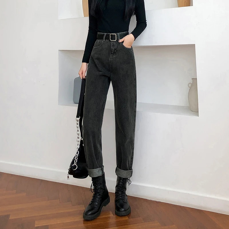 大码女装早春季牛仔裤女新款萝卜裤高腰超显瘦筒宽松阔腿老爹裤子
