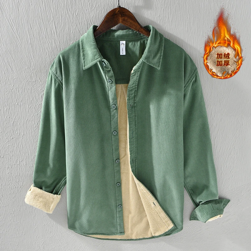 柏舞年华冬季纯棉保暖衬衣长袖条绒灯芯绒衬衫加绒加厚休闲外套