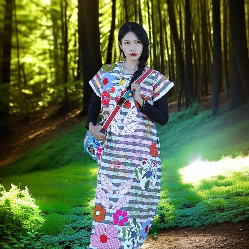 泰国手工贴补刺绣民族风时尚夏季女士ins连衣裙长款