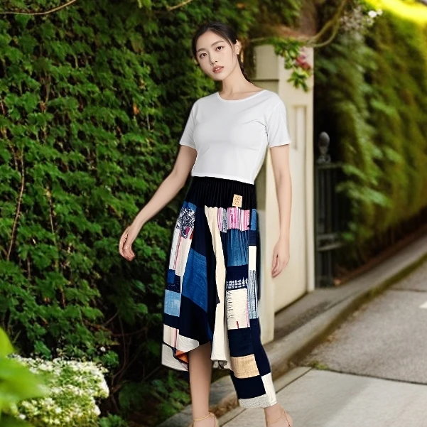 泰国手工制作设计款刺绣麻松紧腰大裆女士夏季宽松条纹休闲裤