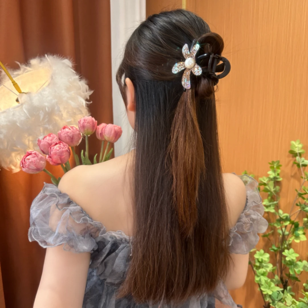 精致优雅抓夹星光闪闪满钻花朵抓夹轻奢高级感后脑勺盘发发饰