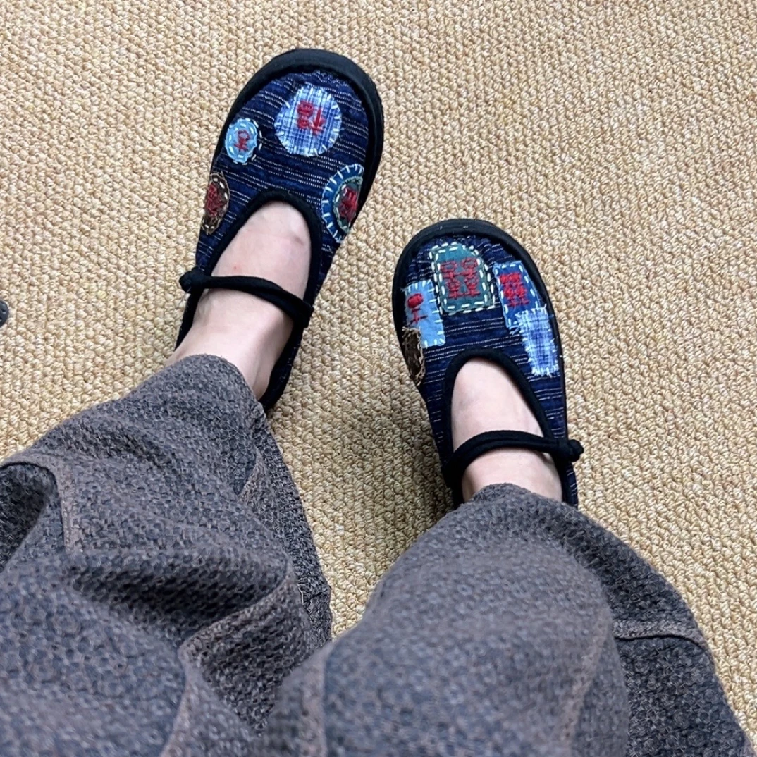 悦唐古韵（喜福布丁）手工刺绣粗布千层底布鞋软底时尚透气休闲舒适