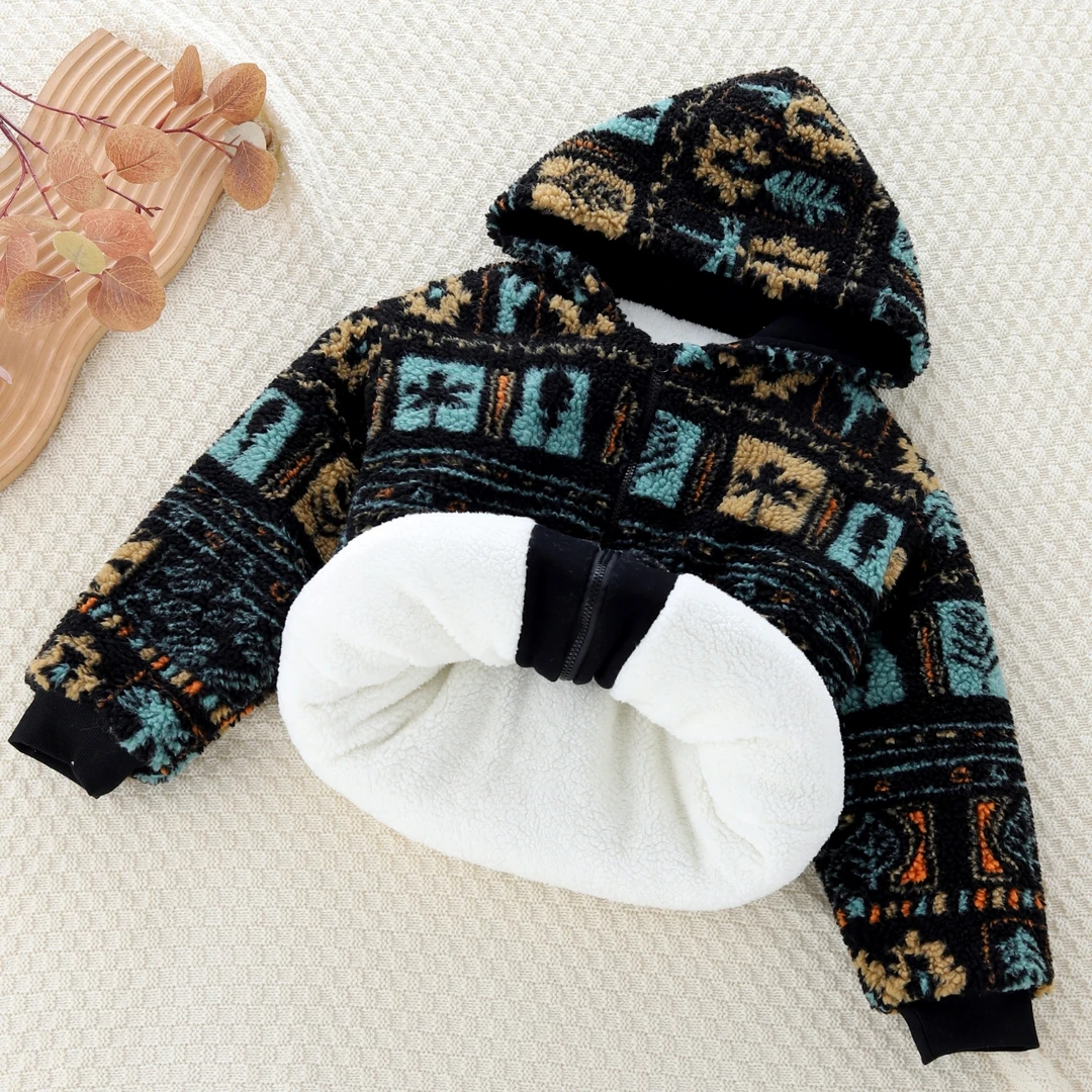 （波西米亚风）冬季三层加绒加厚夹棉保暖棉袄毛毛衣外套男女中大童