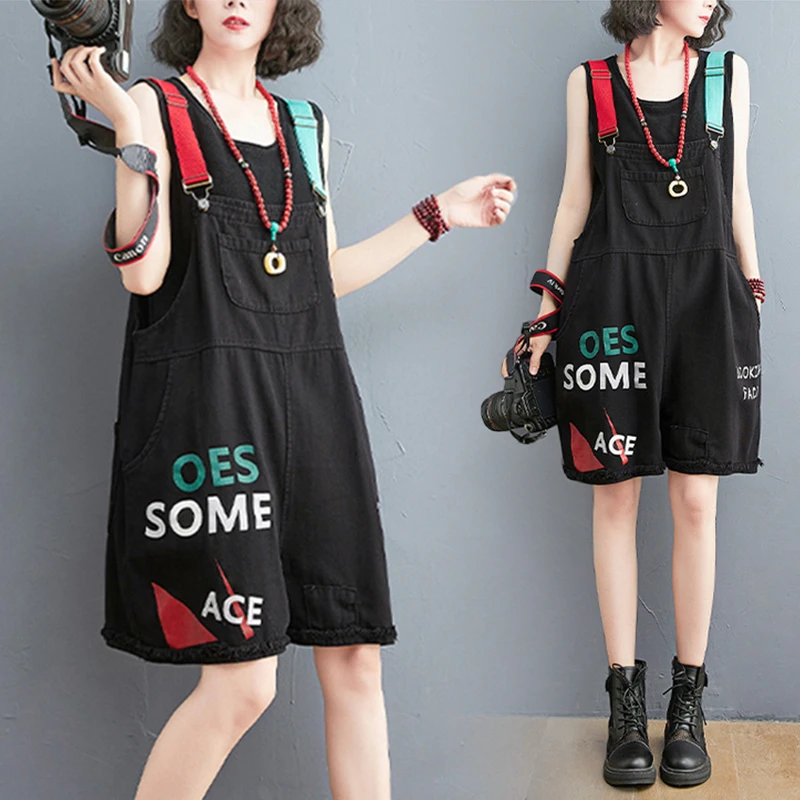 牛仔背带裤大码显瘦洋气时尚夏季减龄宽松韩版外穿印花吊带牛仔裤