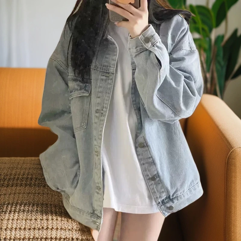 牛仔外套女宽松长袖百搭春季宽松学生港味设计感小众潮流牛仔衣服