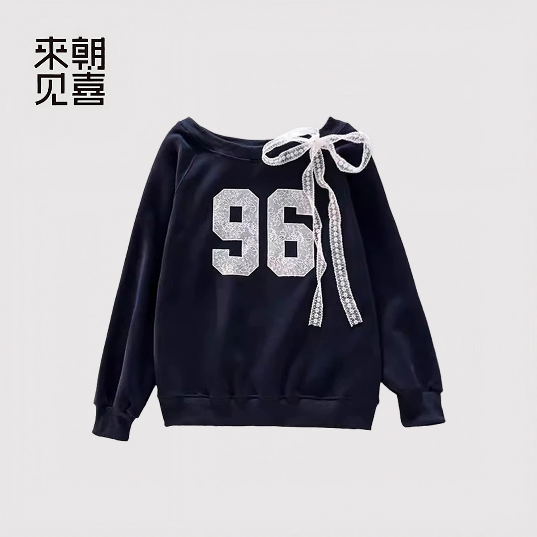 藏蓝毛衣设计感韩版长袖显瘦洋气小众不撞衫复古高级感蕾丝345