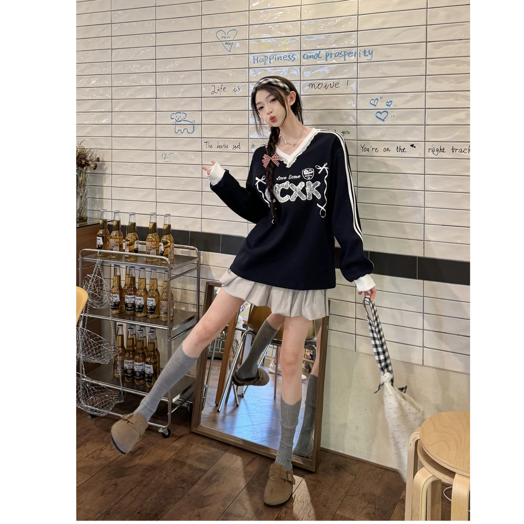 宝蓝刺绣针织套头设计感韩版洋气小众不撞衫复古秋冬法式7053