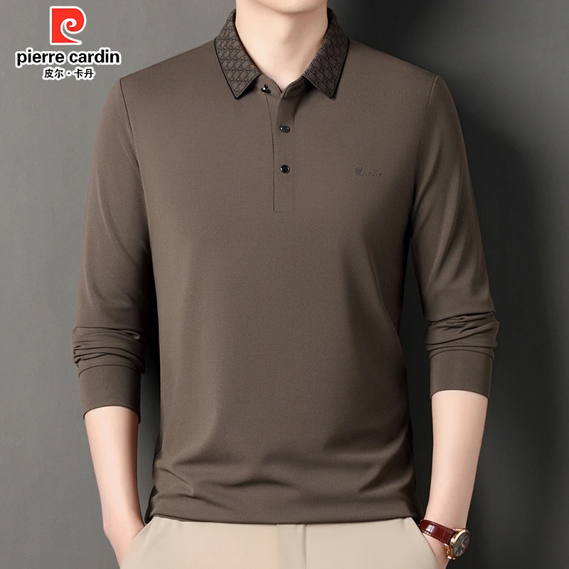 皮尔卡丹24春季男士高档时尚新款中年长袖商务休闲翻领POLO打底衫