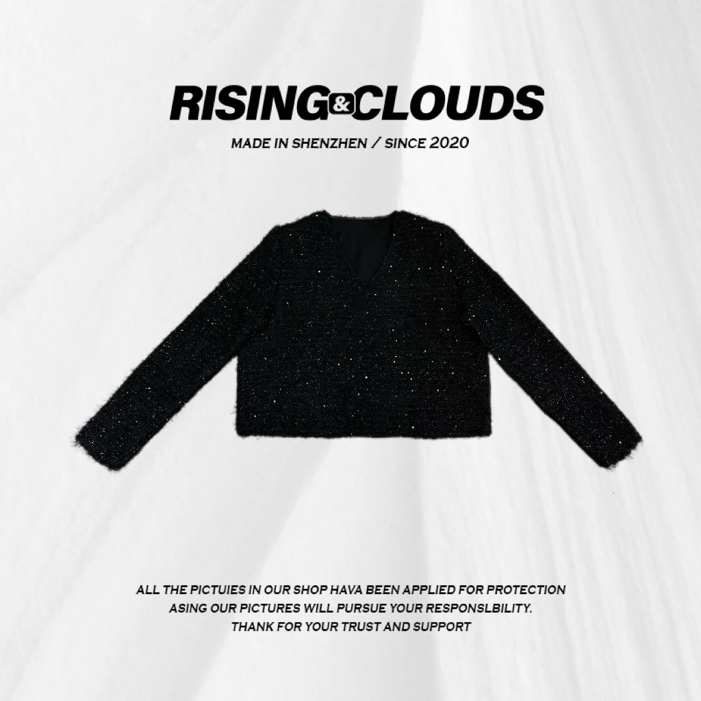 RISING&CLOUDS莎莎【繁星】加厚保暖V领2024冬季宽松上衣120064