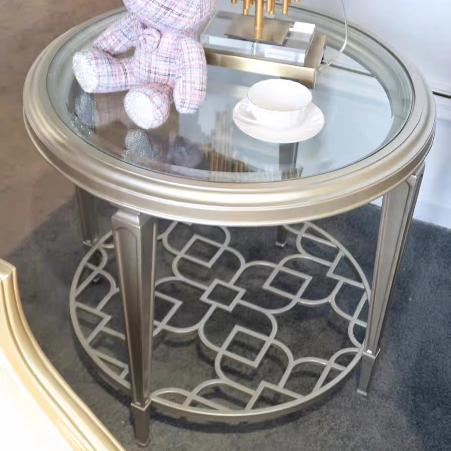 美式轻奢美克实木咖啡桌角几玻璃台面阳台家用客厅茶几沙发边几