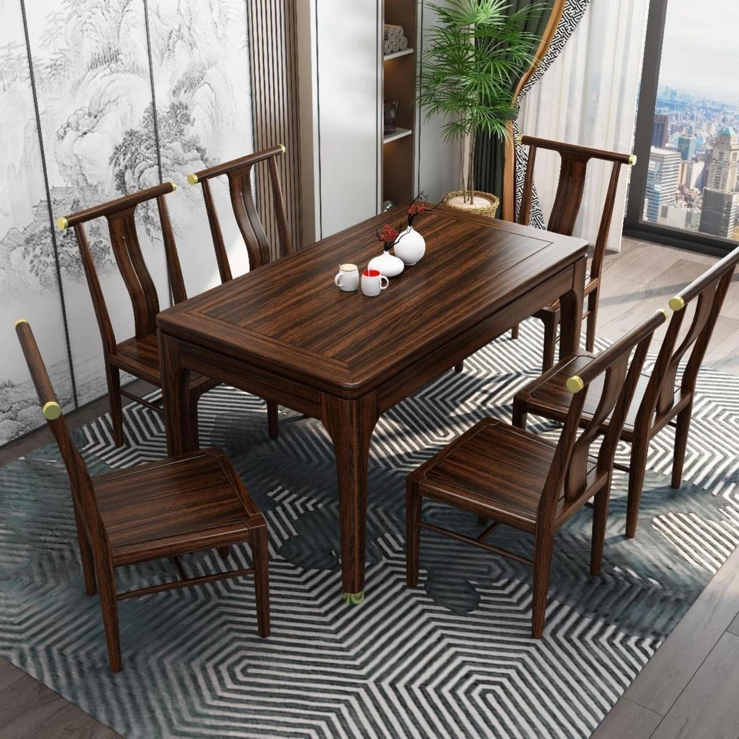 新中式餐桌餐椅乌金木餐桌餐椅全实木餐桌椅长餐桌餐椅餐椅长方形