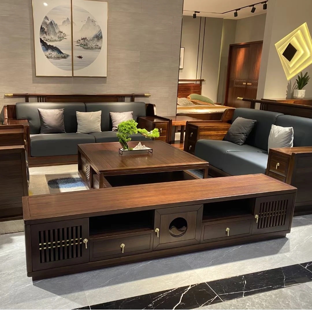 新中式电视柜乌金木电视柜客厅电视柜全实木组合电视柜伸缩电视柜