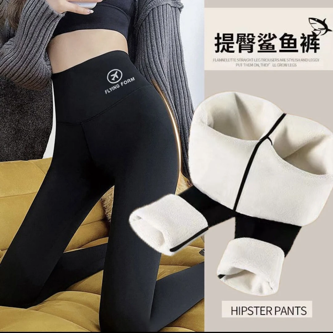 2025新款加绒鲨鱼裤女秋冬高腰提臀塑形瑜伽裤外穿加厚保暖打底裤