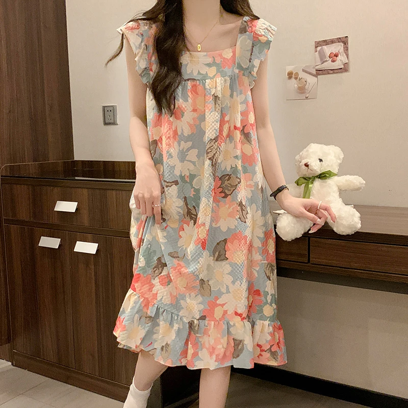 【Lucky优选】睡衣女夏季小飞袖泡泡棉薄款睡裙甜美风家居服爆款