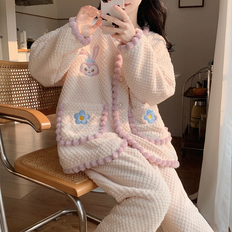 【Lucky工厂】珊瑚绒睡衣女秋冬季加厚加绒甜美可爱家居服新款套装