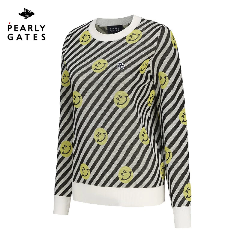 PEARLYGATES高尔夫女士服装秋冬PG长袖套头衫条纹拼色休闲女款