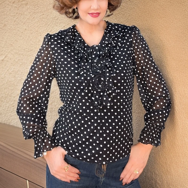 【包邮】新款时尚荷叶衬衫#2886#大码春秋衬衣长袖打底女士宽松