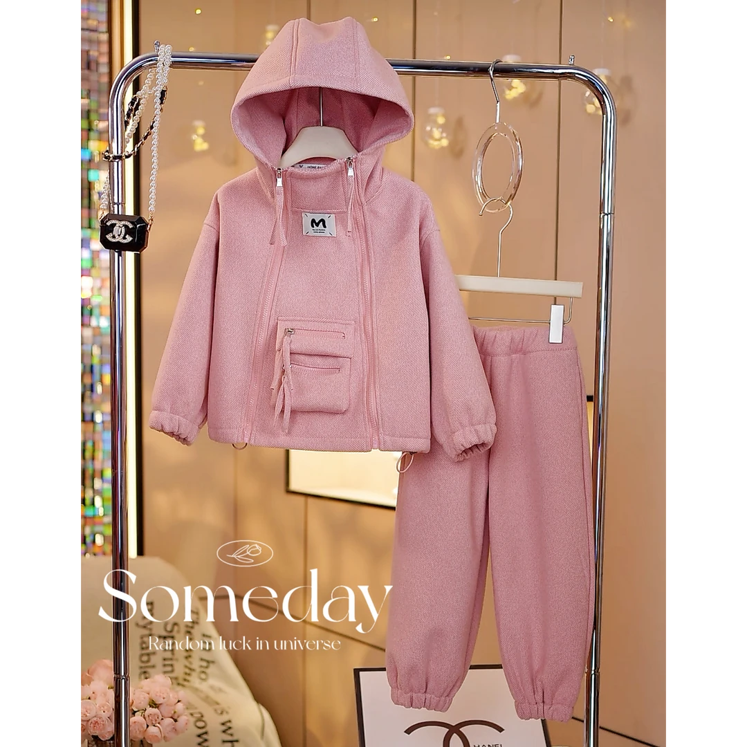 现货-女童冬季套装2024新款中大童加厚夹棉休闲两件套