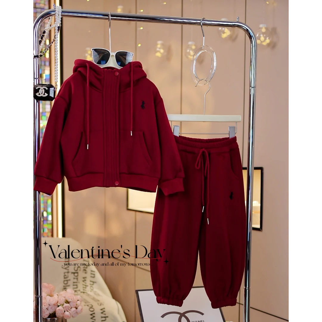 现货-女童秋冬季套装2024新款中大童休闲卫衣加绒套装