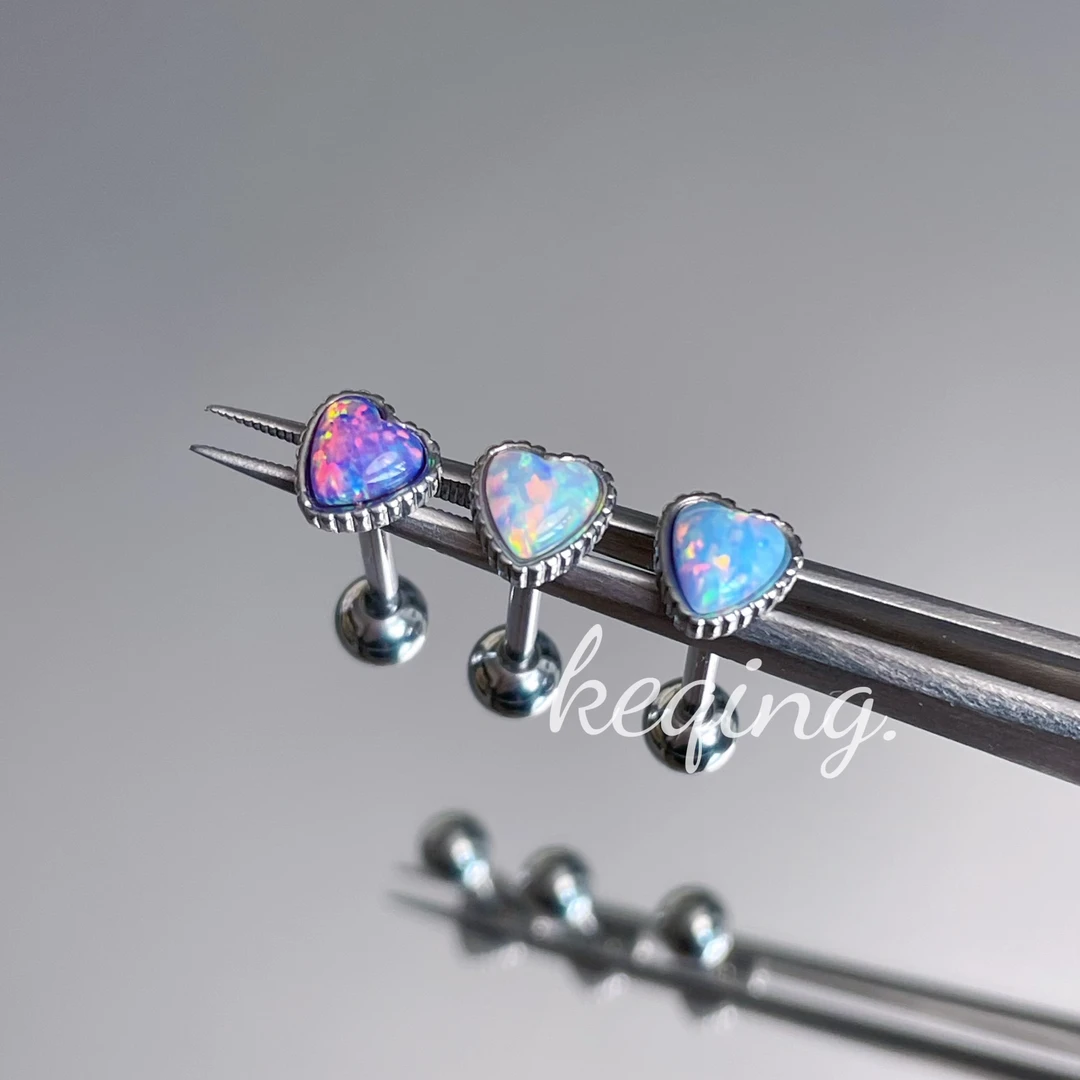 高品质澳宝舌钉爱心钛钢幻彩opal穿刺饰品舌饰