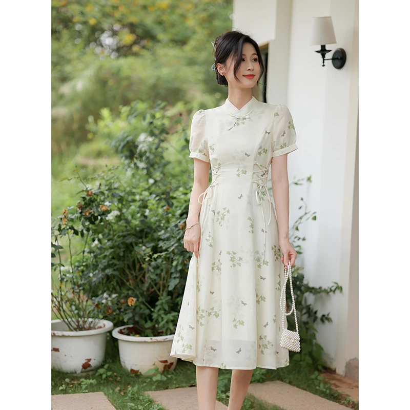 阿琳家【芳华绝代】夏季显瘦气质中式中国风旗袍碎花连衣裙