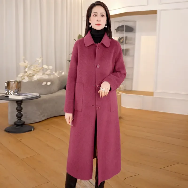 流行双面呢大衣中长款新款羊毛洋气时尚毛呢外套女2024年韩版宽松