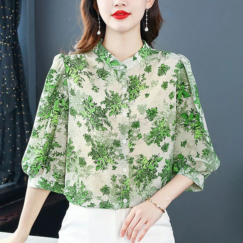 碎花雪纺衬衫女春夏宽松清凉透气衬衣洋气小衫妈妈上衣大码女装