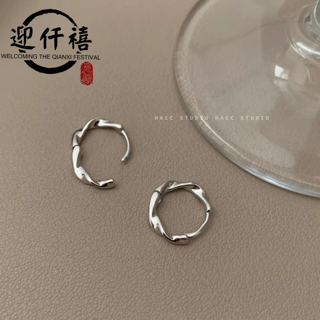 迎仟禧 足银耳饰 990纯银莫比乌斯耳圈耳扣简约ins睡觉不用摘耳钉