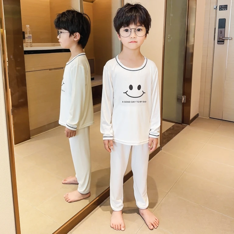 夏季薄款儿童睡衣莫代尔家居服中童男孩女童宝宝套装春秋季空调服