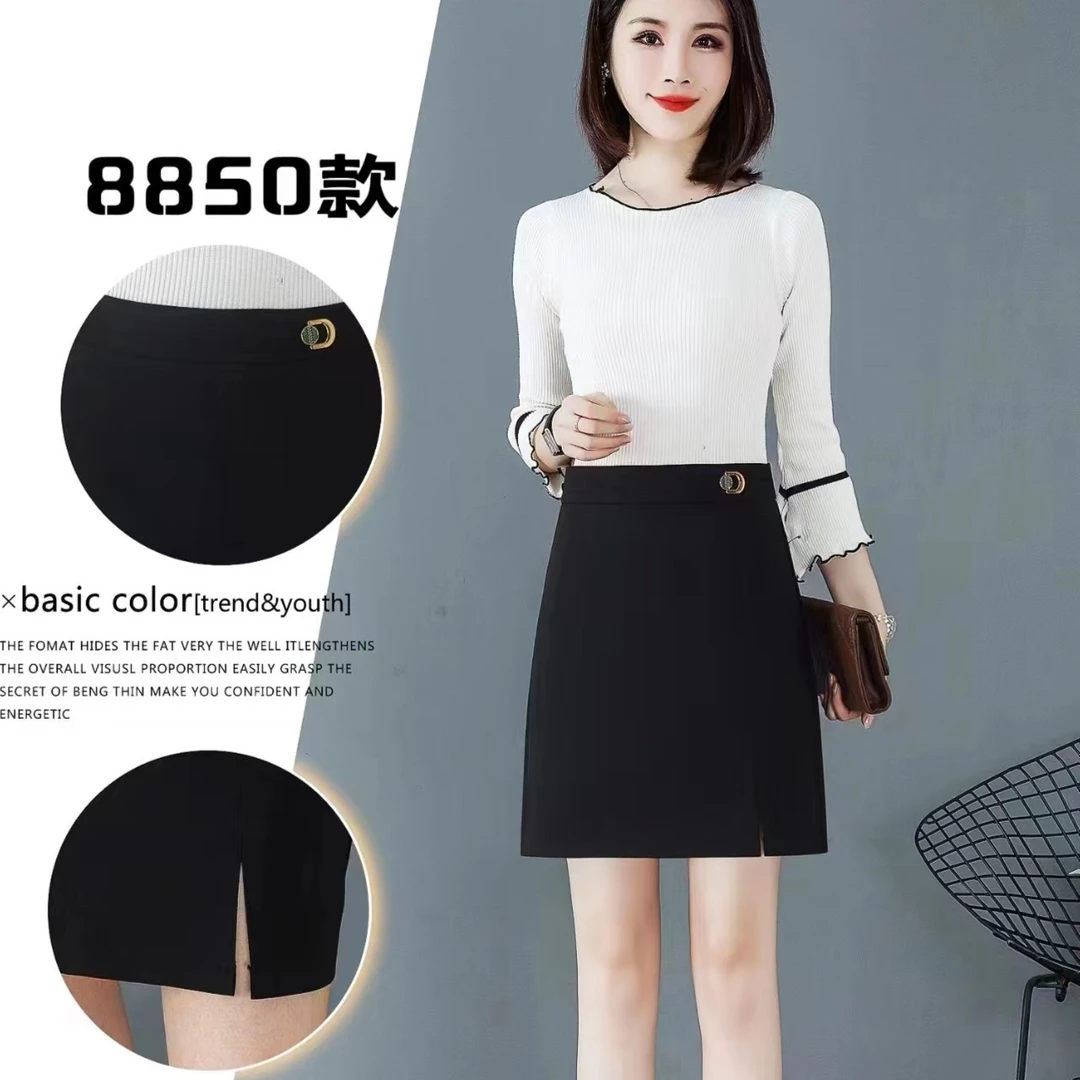 百搭黑色高腰开叉西装短裙【隐形拉链】8850#