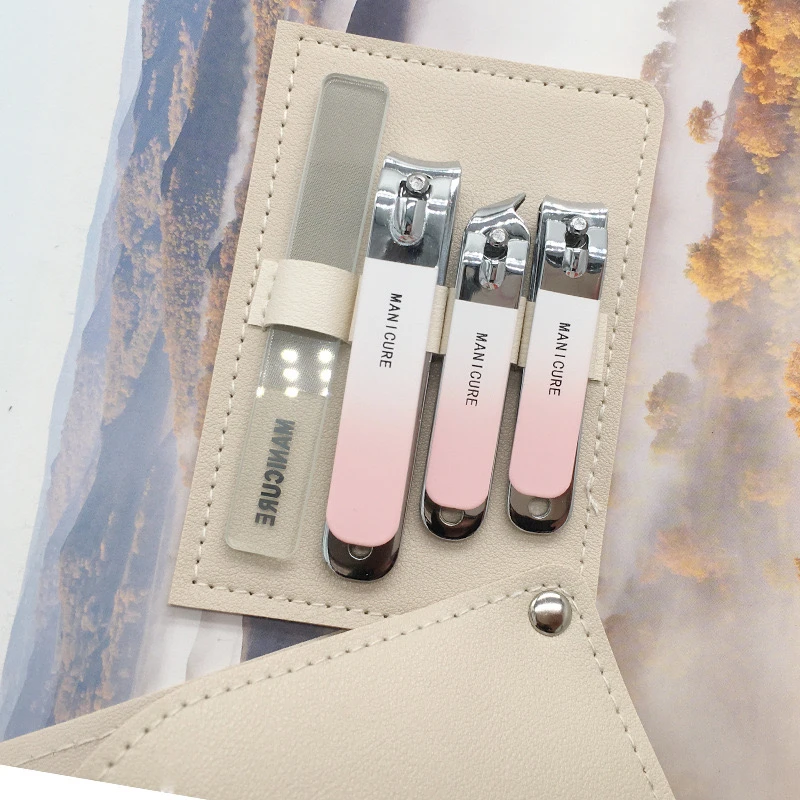 新款渐变色指甲剪四件套指甲刀组合套装女士家用大号学生便携修甲