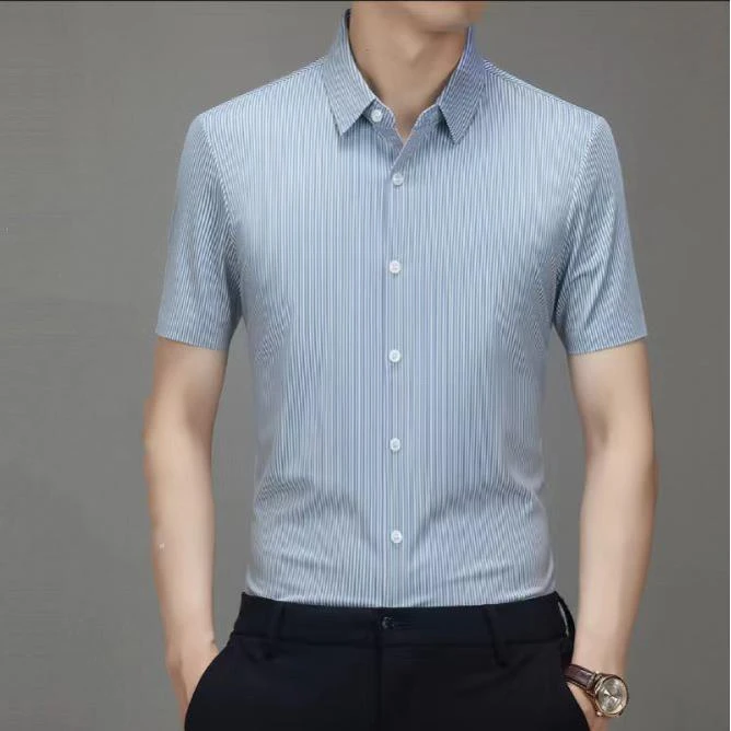 （剪标款介意勿拍）单色冰丝短袖无痕免熨中年薄款男士夏季百搭