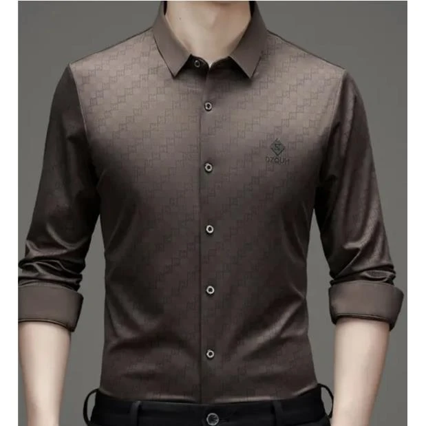 8080美拉德印花长袖无痕免熨衬衣中年薄款男士商务衬衫