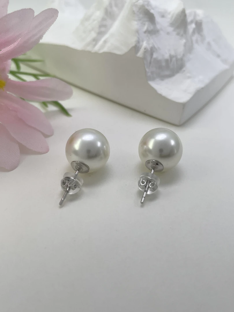 925银仿珍珠耳饰 【经典百搭耳钉】12mm正圆强光气质百搭耳钉C003