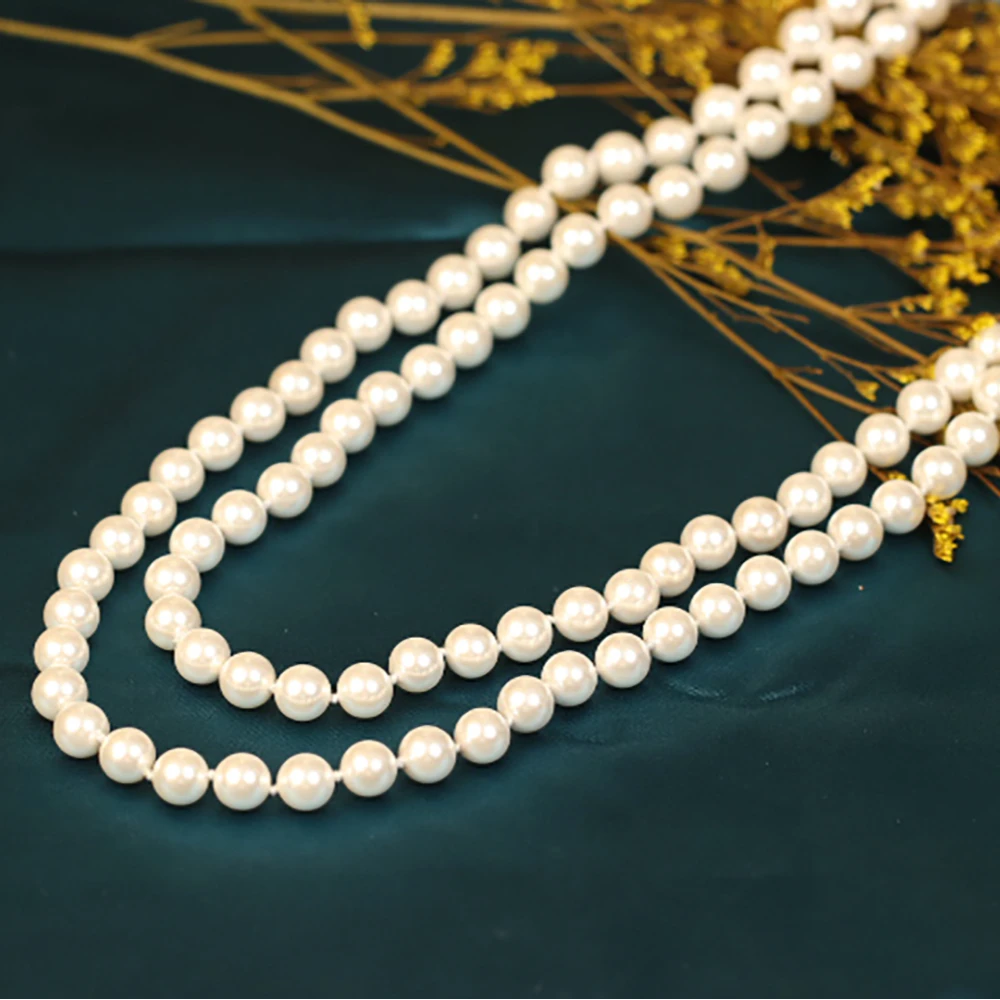 非金属仿珍珠项链 8mm冷光白色1.3米长百搭多戴款毛衣链A039