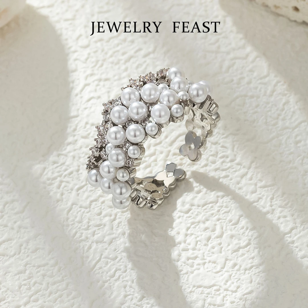 合金仿珍珠戒指 【满天星】高版本时尚气质款戒指D0245