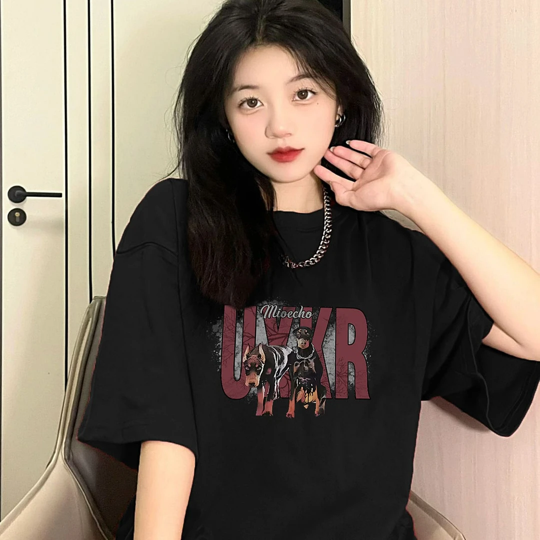 oversize欧美风纯棉黑色短袖t恤女装夏装宽松美式复古上衣服ins潮