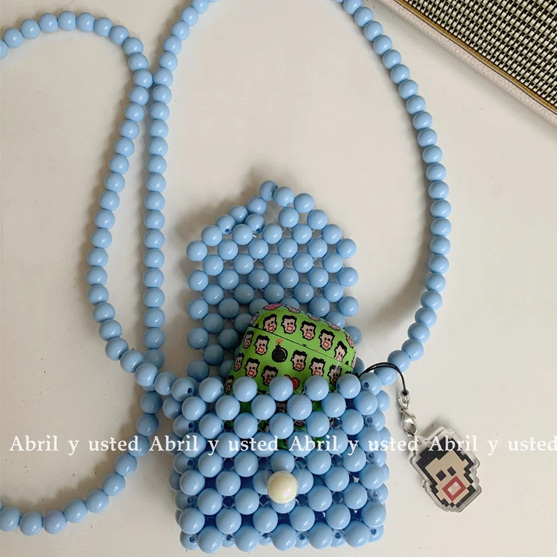 春夏彩色耳机包可爱mini马卡龙珍珠串珠diy手工编织糖果色材料包