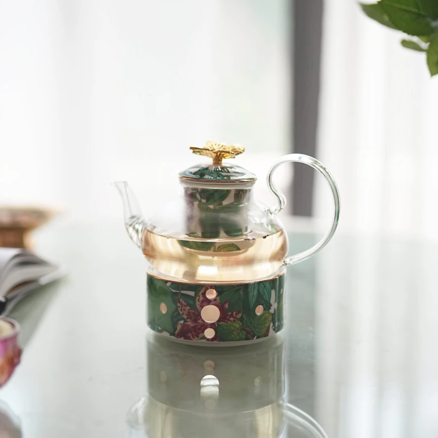 【奇居家饰】爱仕丛林白玉瓷蜡烛加热底座高硼硅茶壶套装#240605