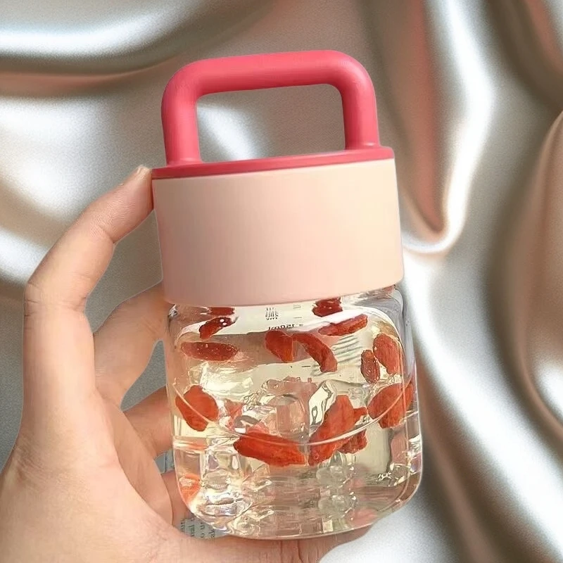 可爱创意随手杯280ml手提胖胖杯迷你便携杯套水杯外出旅行玻璃杯