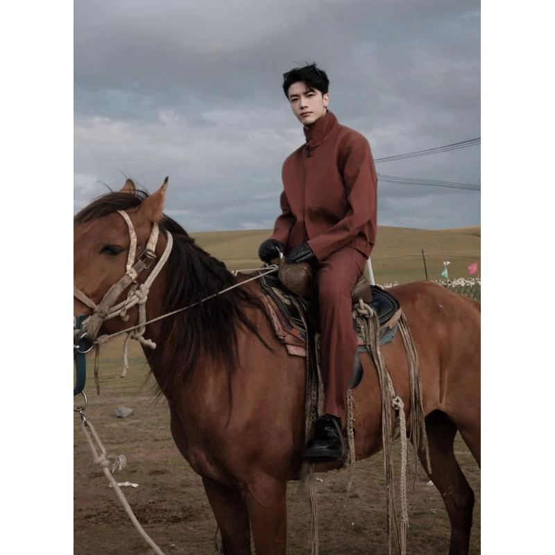 AIXKOM｜2025款春季男士中国风中式复古套装夹克时尚潮流