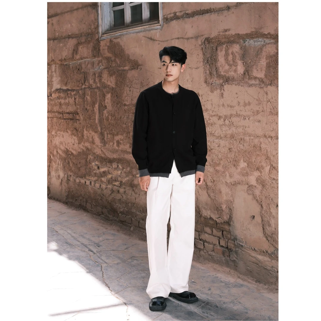 AIXKOM｜｜2025款春季长袖假两件拼接百搭圆领ins针织毛衣简约宽松