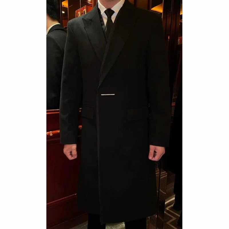 AIX KOM｜｜男士气质轻奢宽松时尚休闲韩版黑色中长款潮流西装风衣