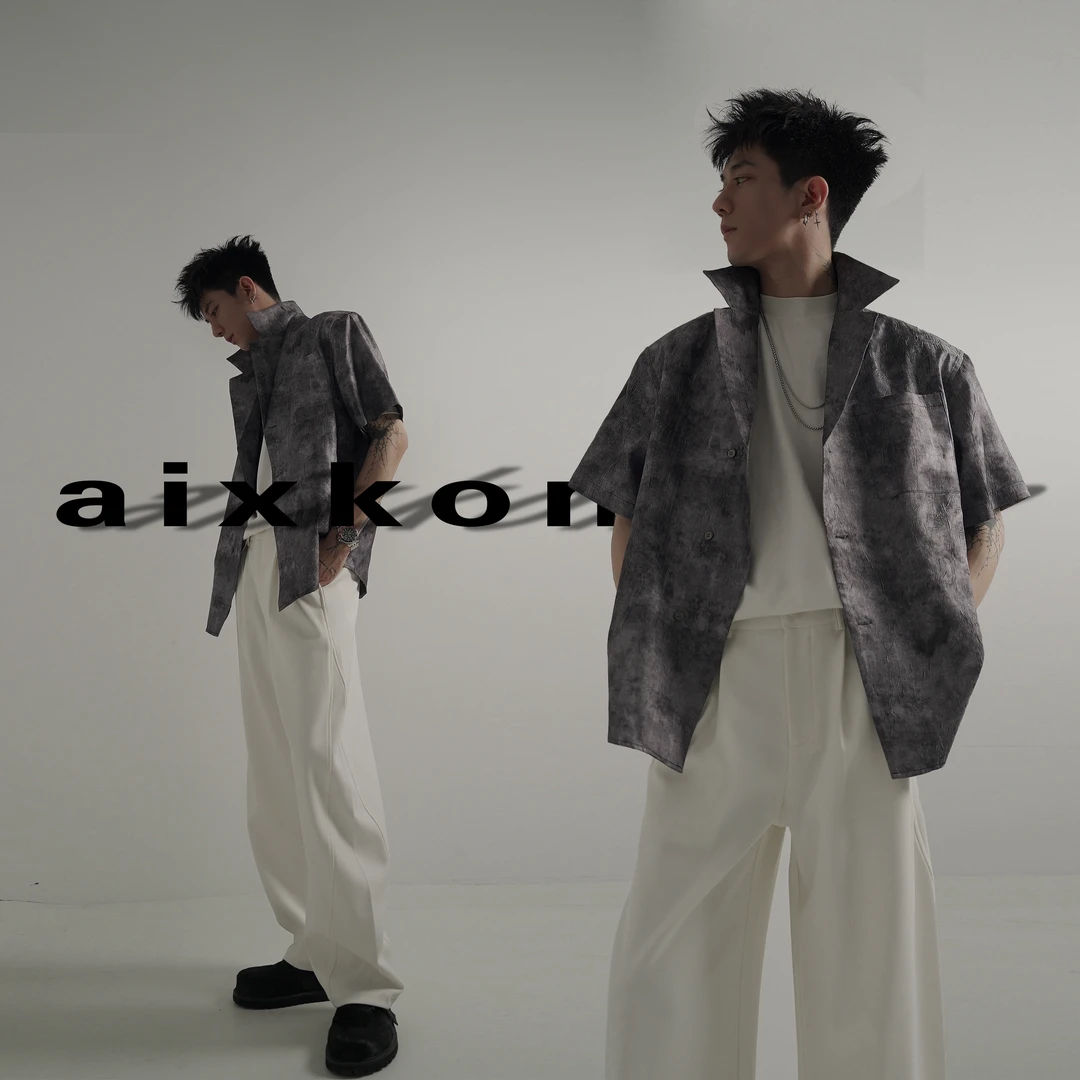 AIXKOM｜｜痞帅冰丝挺阔高品质港风显瘦花衬衫免烫复古宽松印花休闲