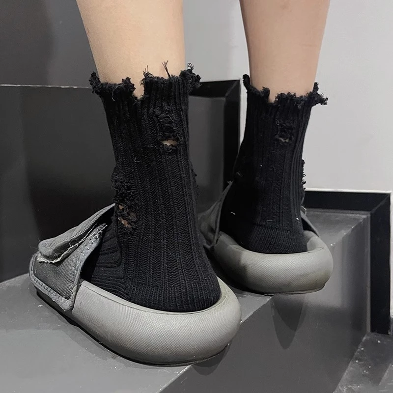 爆款破洞袜子女冬秋情侣中筒袜ins潮棉袜网红乞丐袜香香风堆堆袜