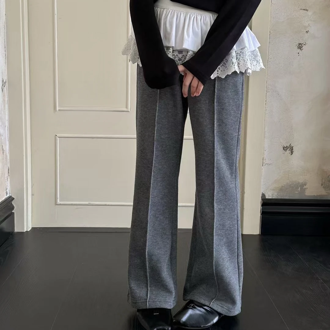 【清货专属】刺绣花边屁帘长裤2024秋冬首发中大童高腰喇叭裤1108